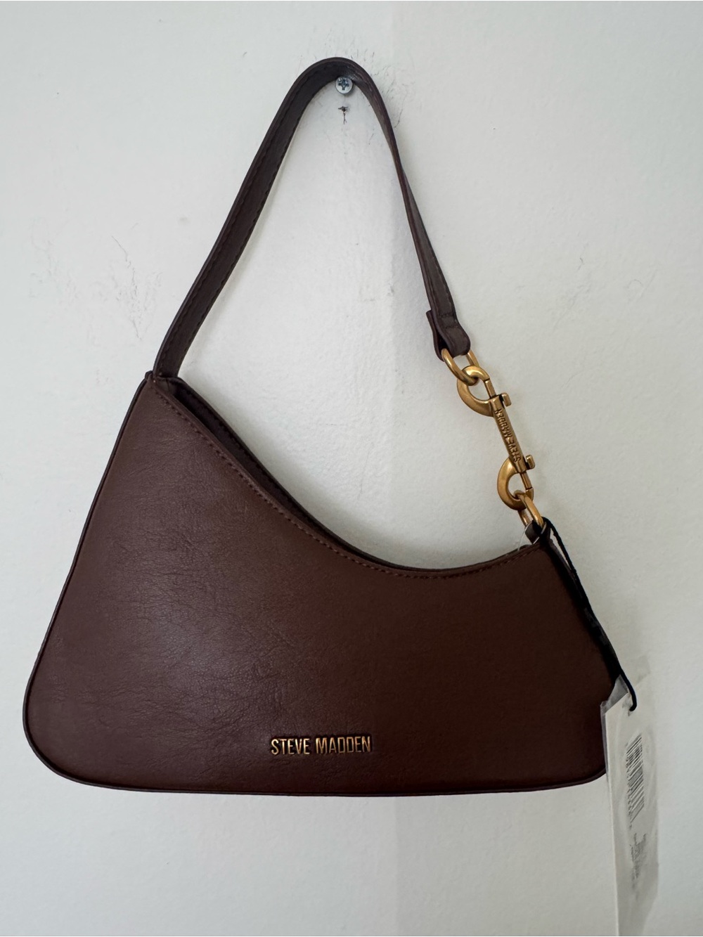 Steve Madden Chocolate Brown Shoulder Bag with Gold Hardware